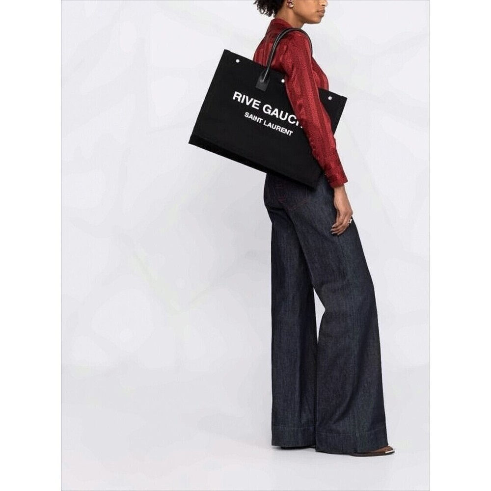 SAINT LAURENT Large Rectangular Tote Bag with Rounded Handles - Picture 9 of 9